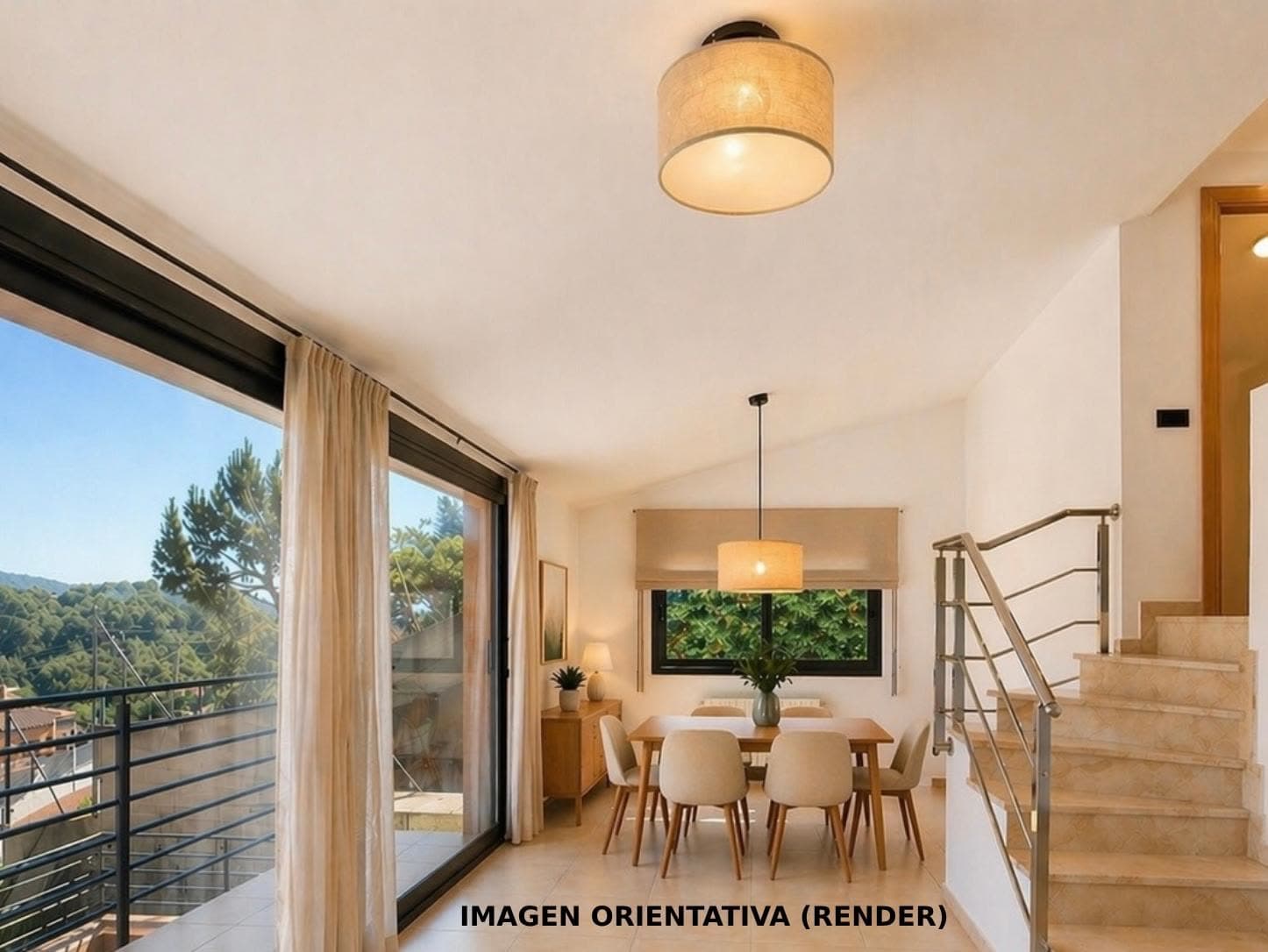 Render del comedor con vistas al valle (imagen orientativa)